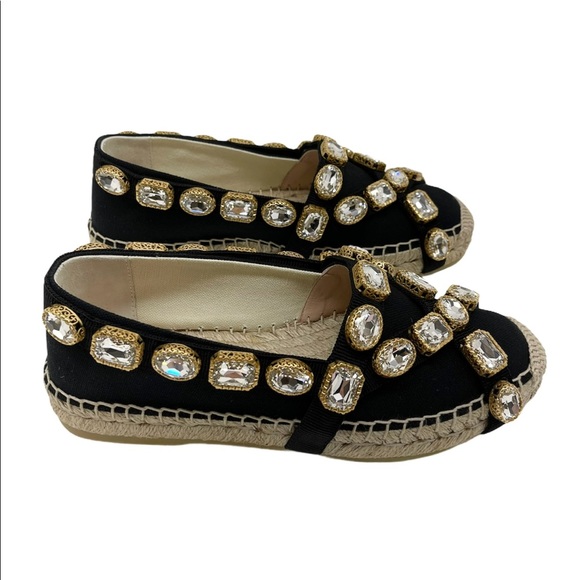 Gucci New Crystals Jewels Black Canvas Espadrilles Sz. US 5.5 - Picture 7 of 16